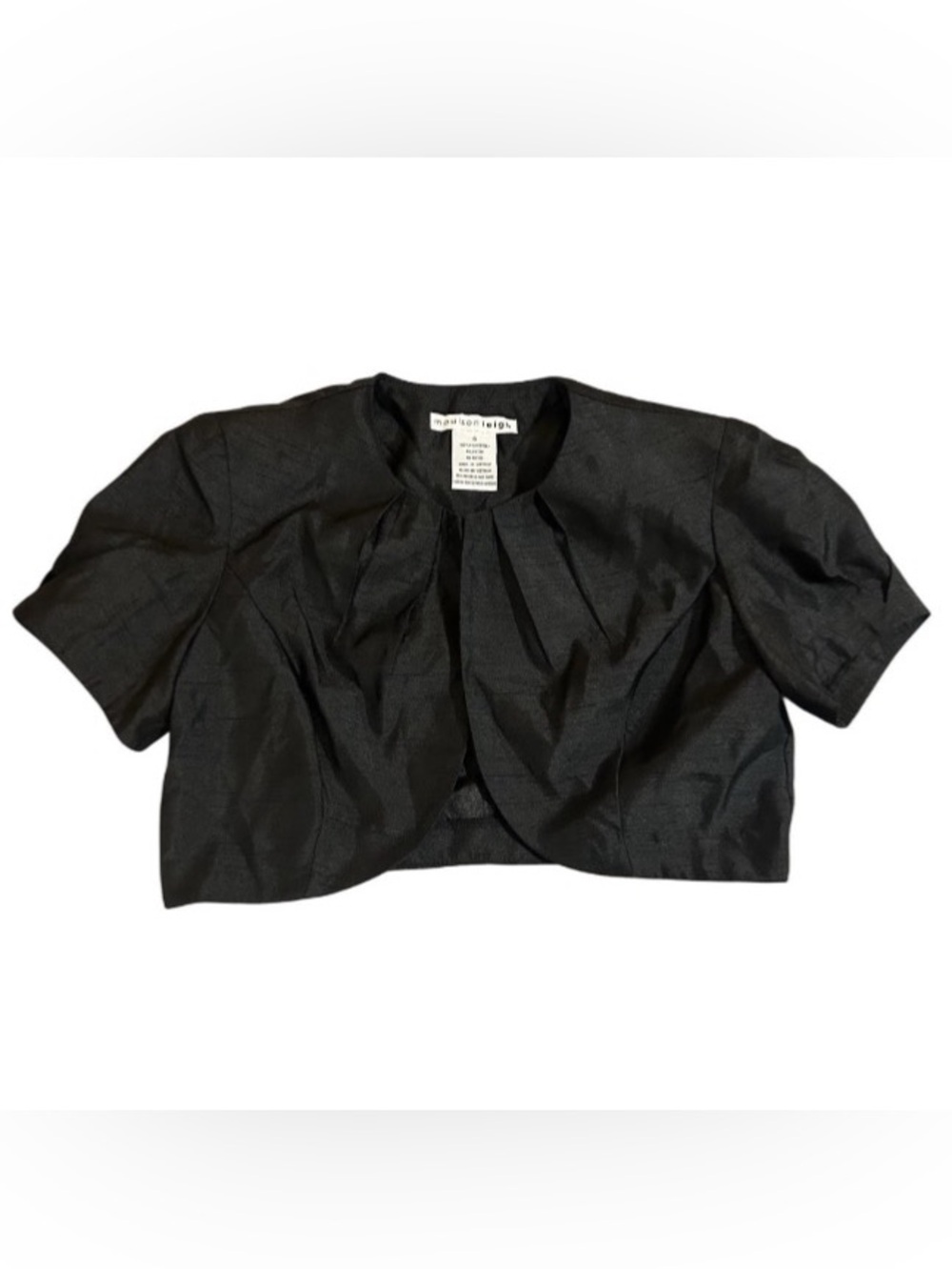 Womens Sz 6 Black Cardigan Open Short Sleeve Blouse Cropped Regency Quiet Luxury